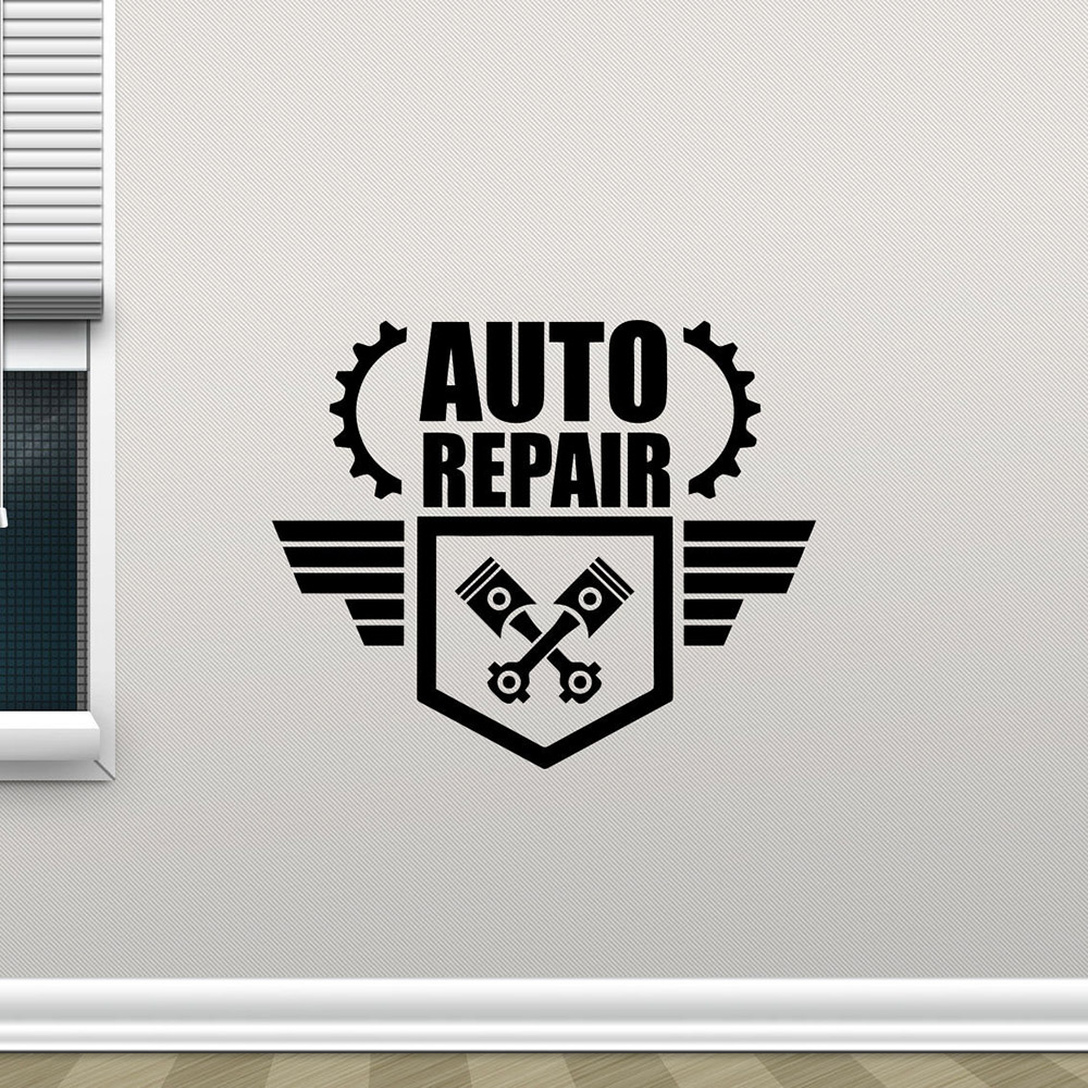 Auto Repair Shop Logo - Perbaikan Otomatis Stiker Dinding Kunci Pas